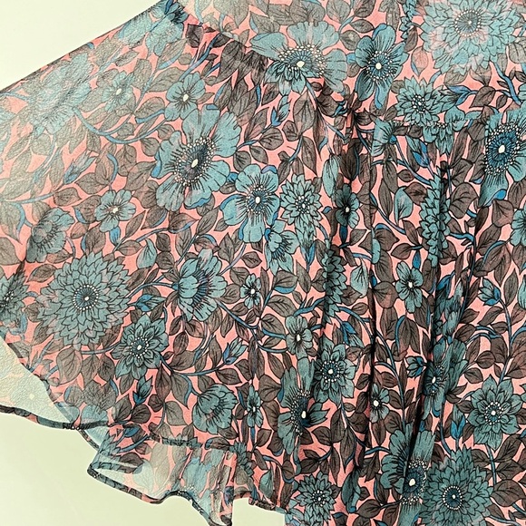 Rebecca Taylor Silk Floral Shibori Sheer Flutter Sleeves Top - Picture 7 of 9